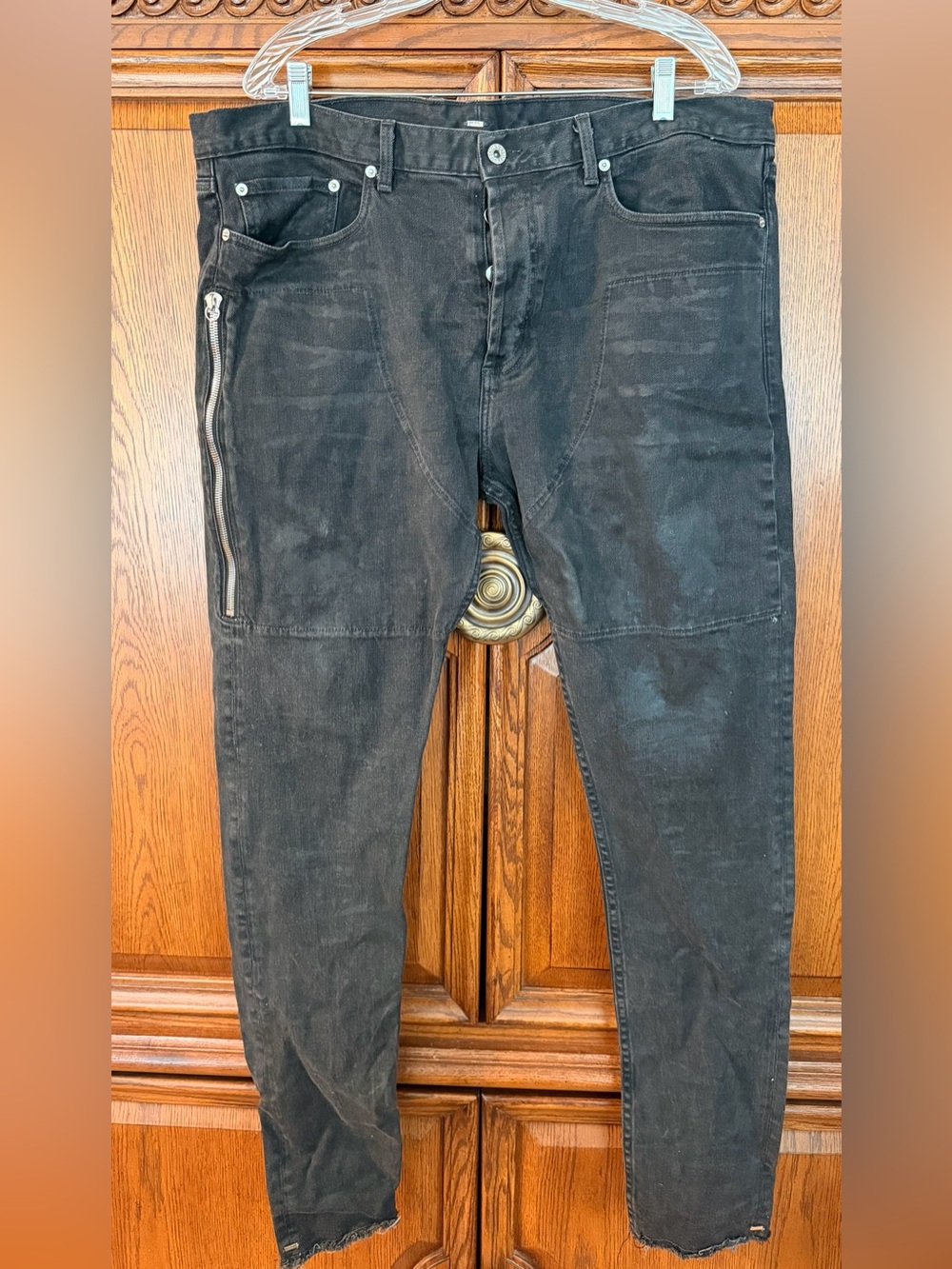 Mr. Completely Button Fly Distressed Raw Hem Jeans W40XL34 Black